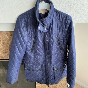 Michael Kors Navy Blue Quilted Nylon Quilted Jacket